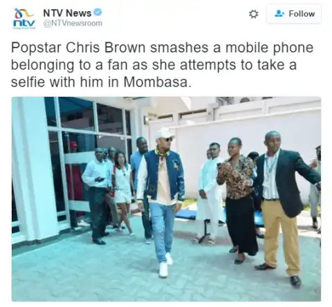 #DeportChrisBrown Trending After Chris Brown Allegedly Smashed Fan's Phone In Kenya